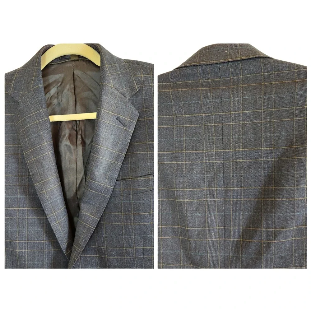 J Crew Ludlow Slim Fit‎ Two Button Wool Blend Plaid Blazer Mens 36R Navy